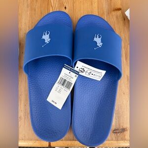 NEW Polo by Ralph Lauren Blue Slide Sandals with Icon Logo
